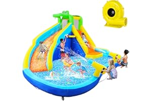 CASULO Inflatable Water Slide Bounce House Water Park with Paddling Pool, Climbing Wall, Water Cannon Bouncy Castle Kids Waterslide - Suitable for Wet/Dry (Free 450W Blower)
