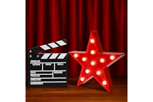 FUNSKY Movie Theater Decor,Film Clapper Board and Light LED Star Sign Movie Props for Night Decorations,Home Room Theater Decor Party Supplies