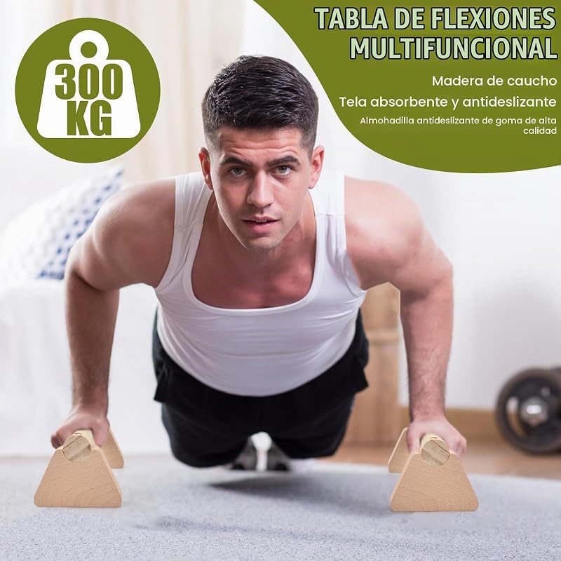 2 Pcs Barras Paralelas Calistenia 25cm, Barra Calistenia de Madera con Alfombrilla Antideslizantes, Asa Más Gruesa, Carga Hasta 300kg, Espaldera Gimnasio Casa, Flexiones Soporte Suelo para Push Up