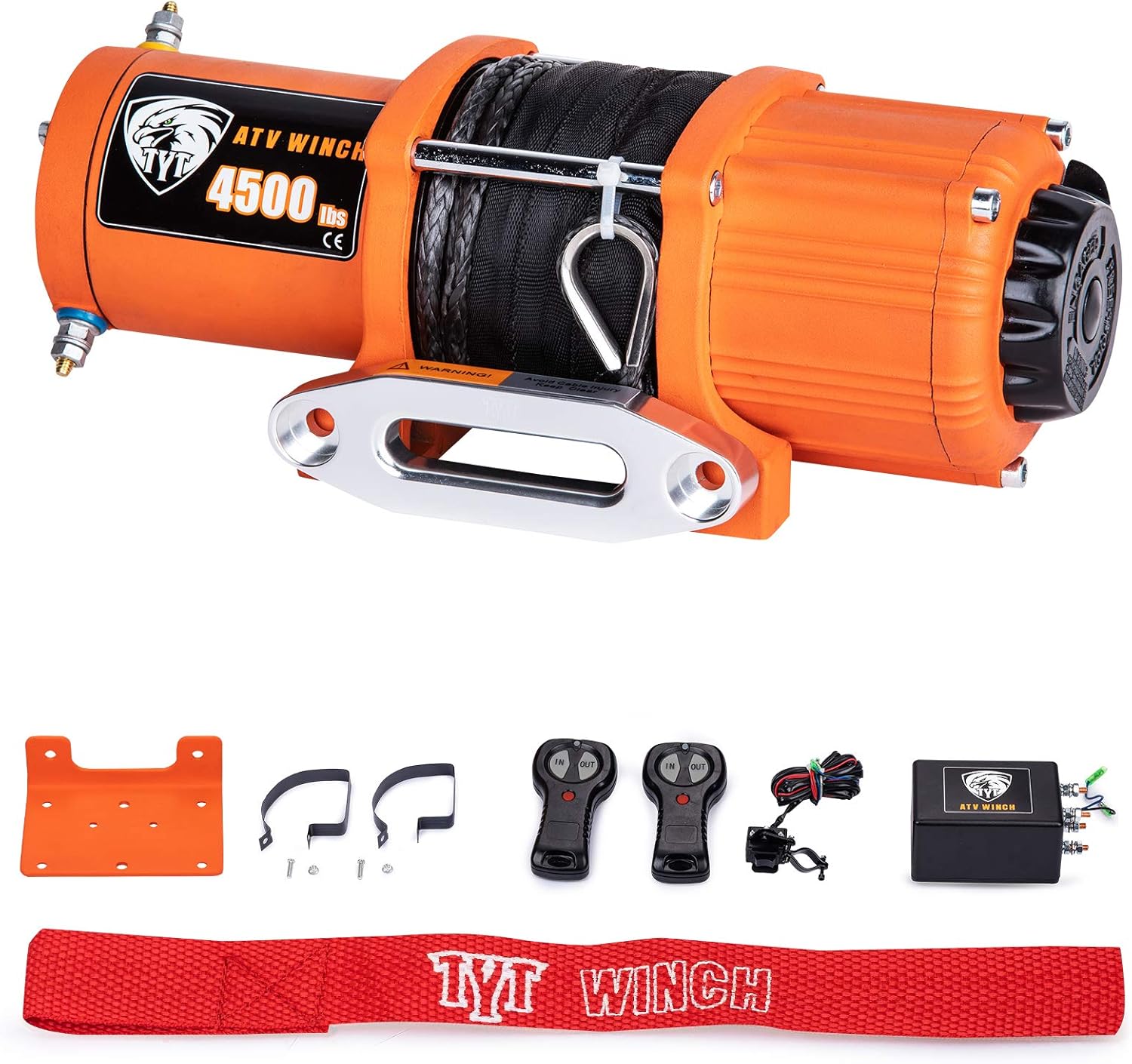 TYT 4500 lb. Advanced Load Electric Synthetic Rope Winch for Towing ATV/UTV Off Road Kits, 12V Electric Winch with Hawse Fairlead, 2 Wireless Remotes and Mounting Bracket: Home Improvement