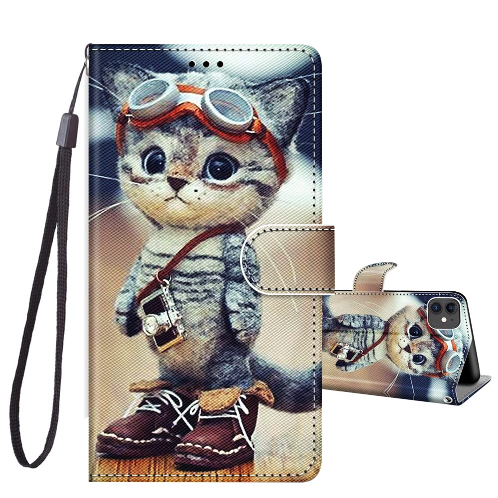 JRIANY iPhone 11 Case, PU Leather Wallet Case with Cute Cat C Pattern, Flip Case with Card Holder & Kickstand, Shockproof Compatible with Apple iPhone 11 — image 1