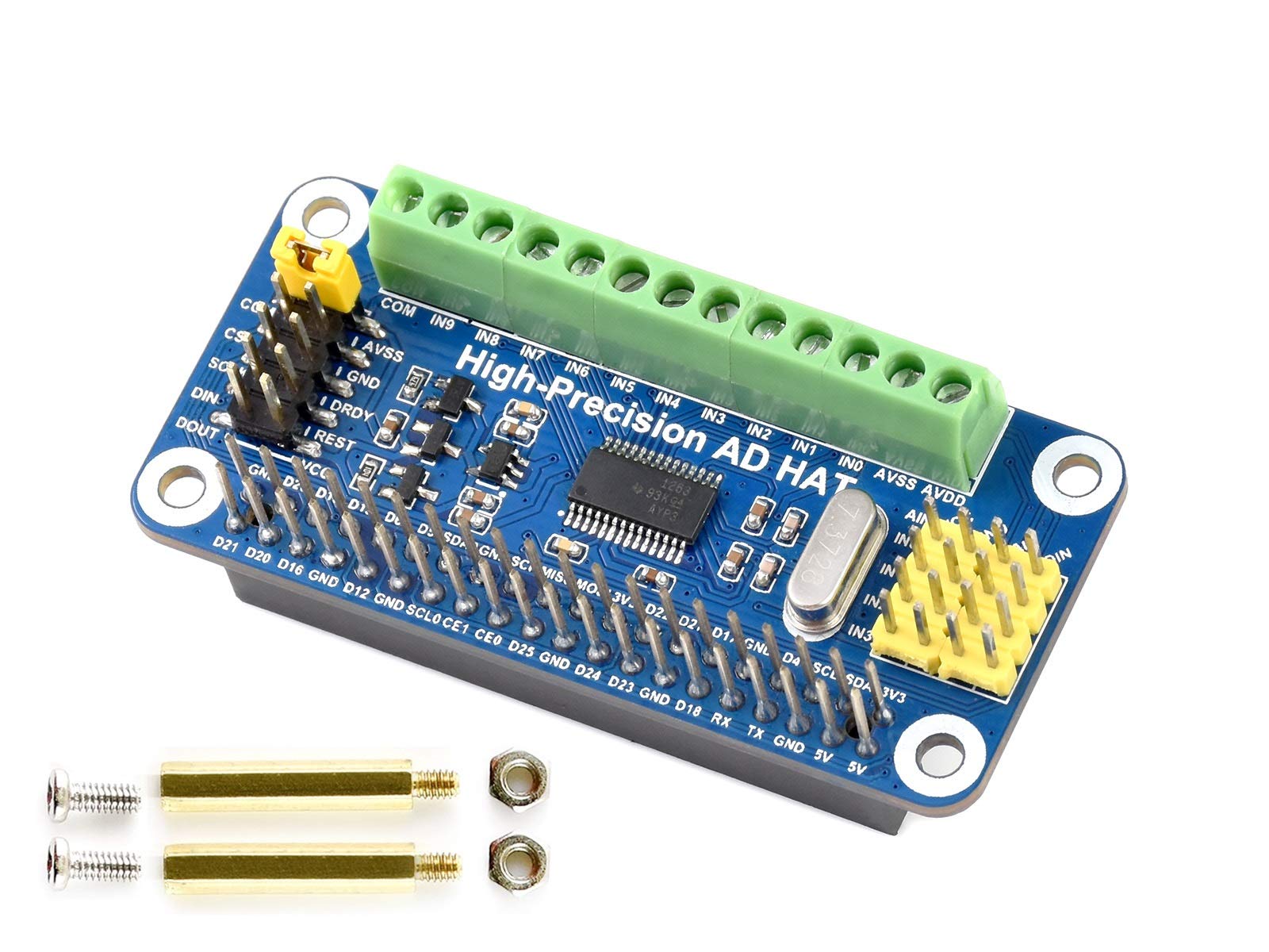 High-Precision AD HAT Compatible with Raspberry Pi 4B/3B+/3B/2B/Zero/W/Zero WH, Jetson Nano Expansion Board with ADS1263 10-CH 32-bit High Precision ADC 24-bit Auxiliary ADC