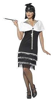 Smiffys Damen Flapper Kostüm, Kleid, Haarband und Fell Stola, Größe: 40-42, 43128