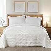 KASENTEX Luxury Velvet Quilt Set, Oversize Queen Quilt 102"x106", Ultra-Soft Bedspread Coverlet with 2 Pillow Shams, Lightweight Comforter, Line Stitch Geometric, Summer Bedding Set, White