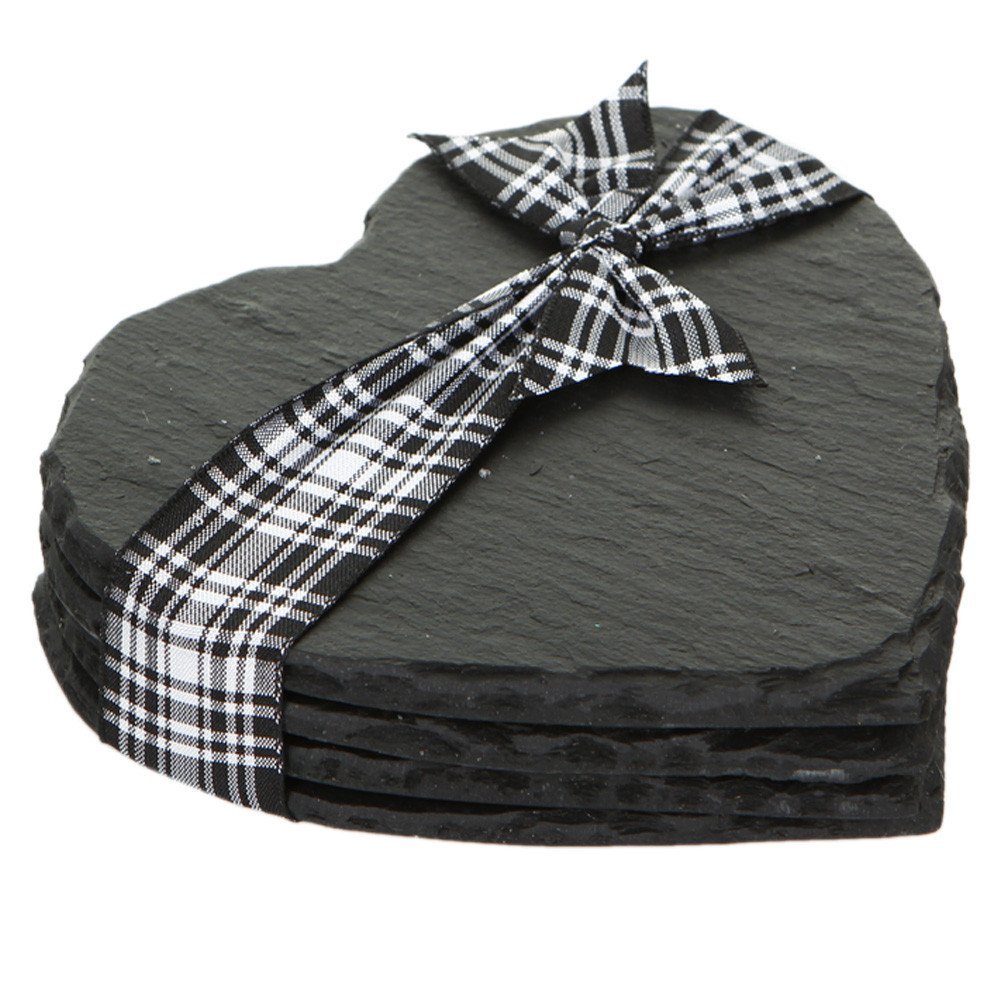 The Just Slate Company Heart Coasters (Set of 4),Black