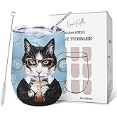 NymphFable 12oz Cool and Beautiful Cat Wine Tumbler Gifts for Men and Women Insulated Stainless Steel Cat Cups