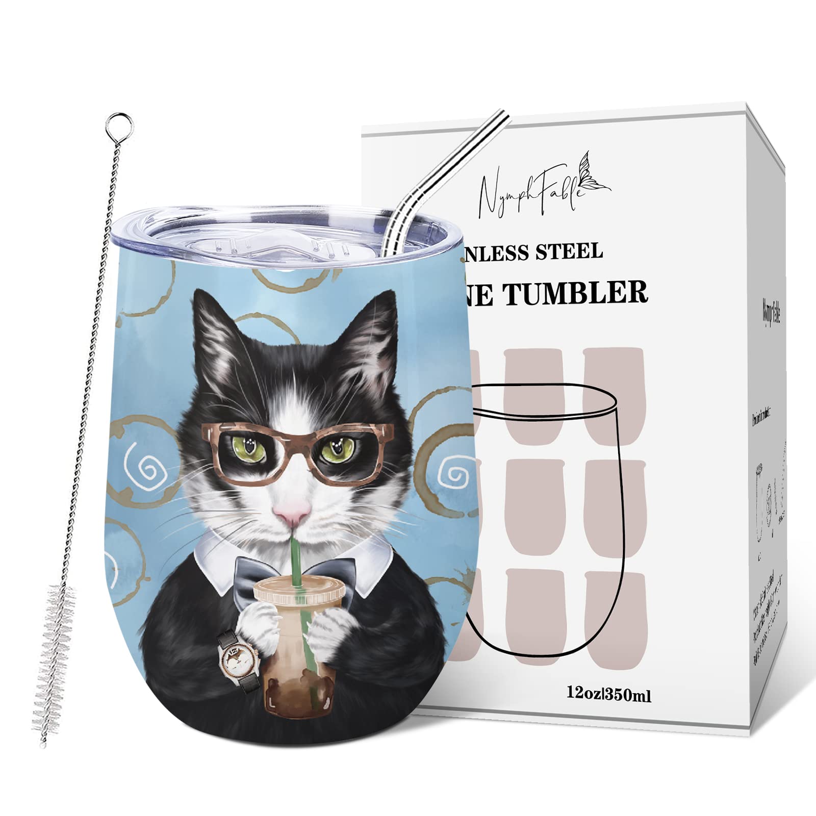 NymphFable 350ml Cool and Beautiful Cat Travel Mug Insulated Coffee Wine Tumbler Gifts for Men and Women Stainless Steel Cat Coffee Cups