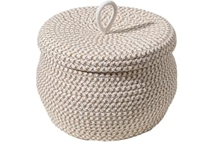 Round Baskets with Lid Hand-woven Cotton Rope Decorative Basket for Organizing Eggs Toy Baby Laundry Storage