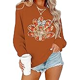 BEIDEFY Thanksgiving Sweatshirts for Women Gobble Turkey Graphic Long Sleeve Shirt Crew Neck Thankful Pullover Tops