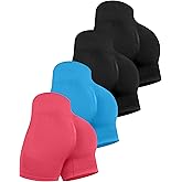 CHRLEISURE Women's 4 Packs Workout Gym Shorts, High Waisted Butt Lifting Scrunch Butt Seamless Booty Shorts