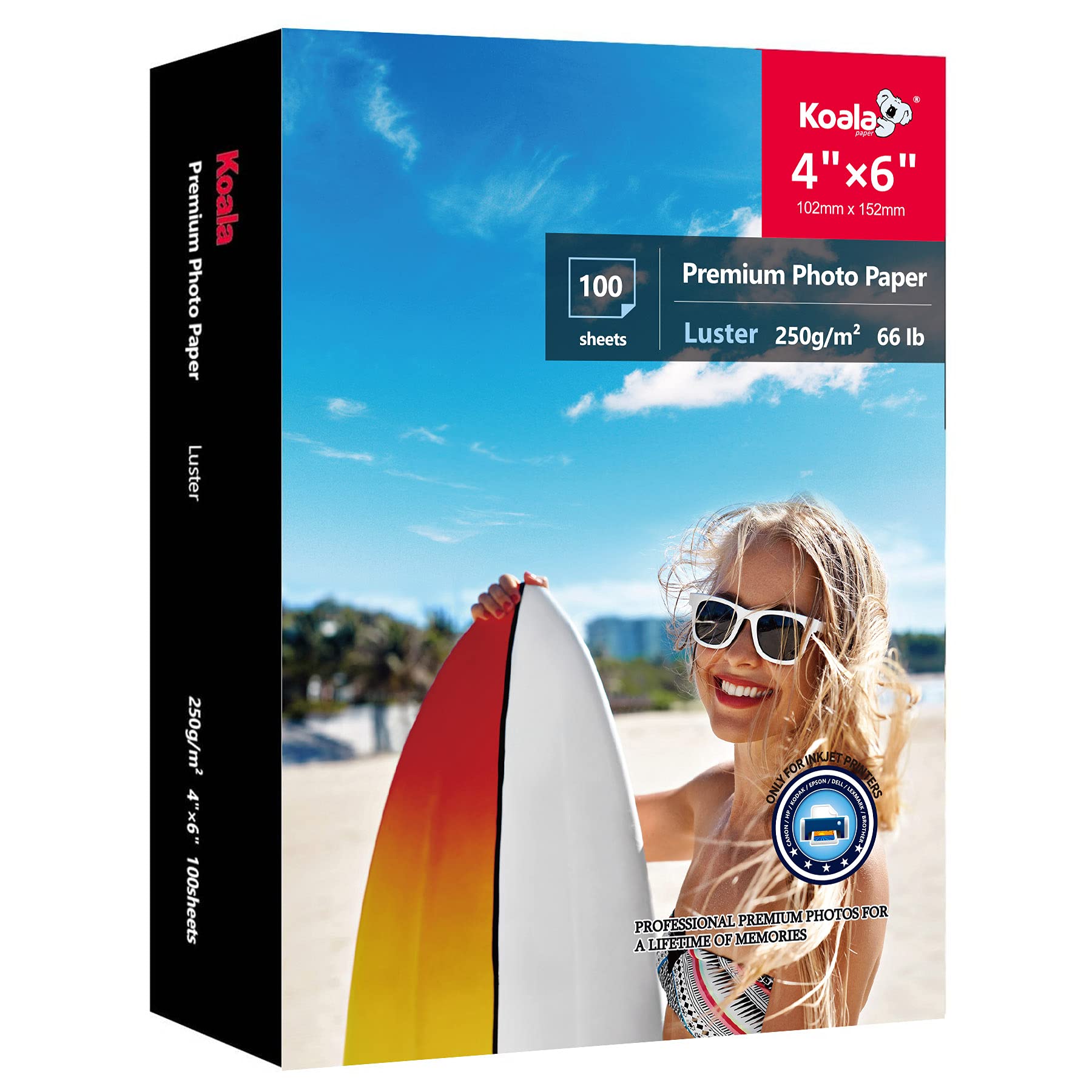 Photo 1 of Koala Premium Photo Paper 4x6 Inch Luster Finish, Soft Gloss 66lb Water-resistant, for Inkjet Printer 100 Sheets