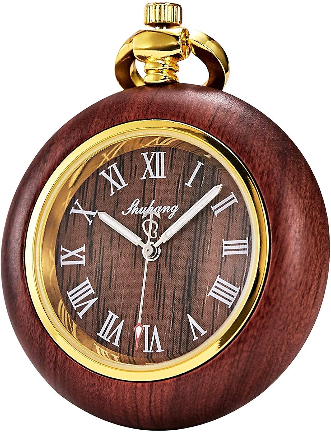 TREEWETO Pocket Watch Antique Wooden Wood Women's Men's Quartz Pocket Watches (Roman Numerals)