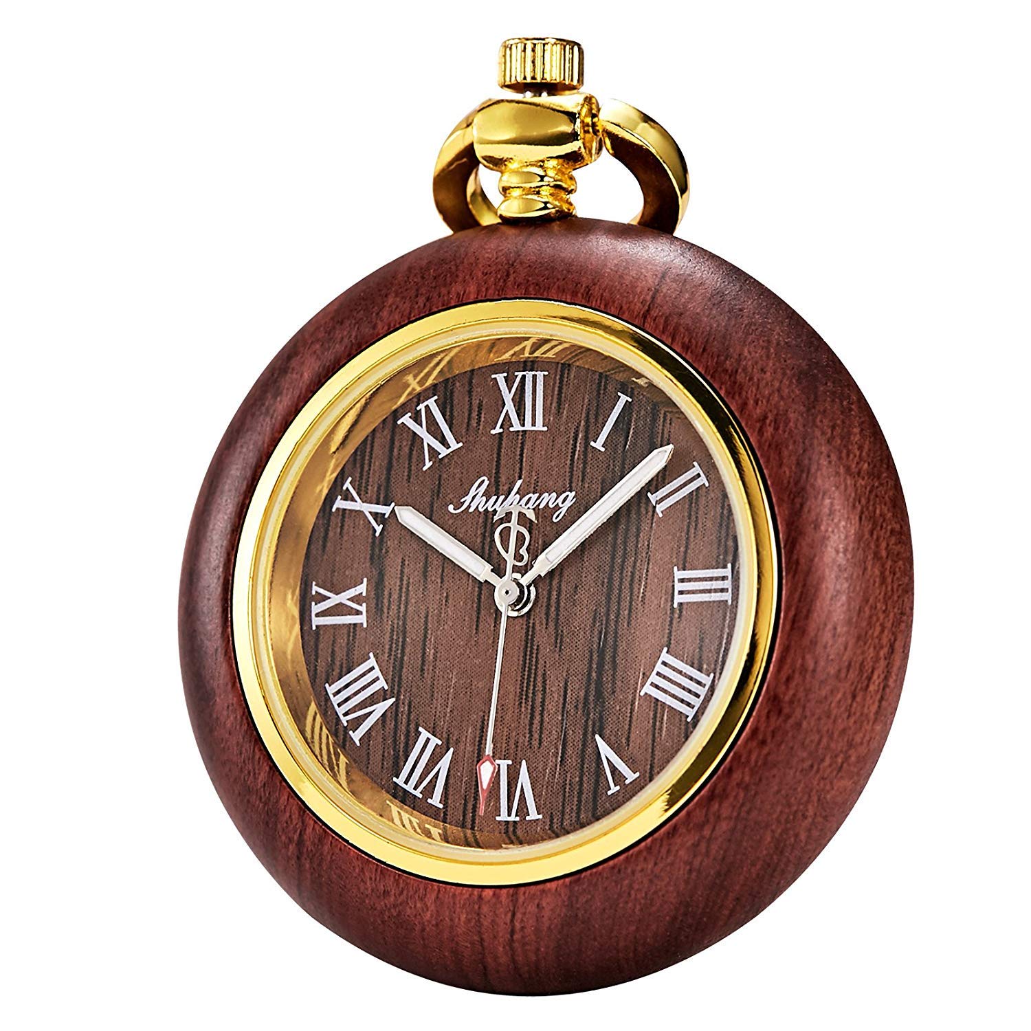 TREEWETO Pocket Watch Antique Wooden Wood Women's Men's Quartz Pocket Watches (Roman Numerals)