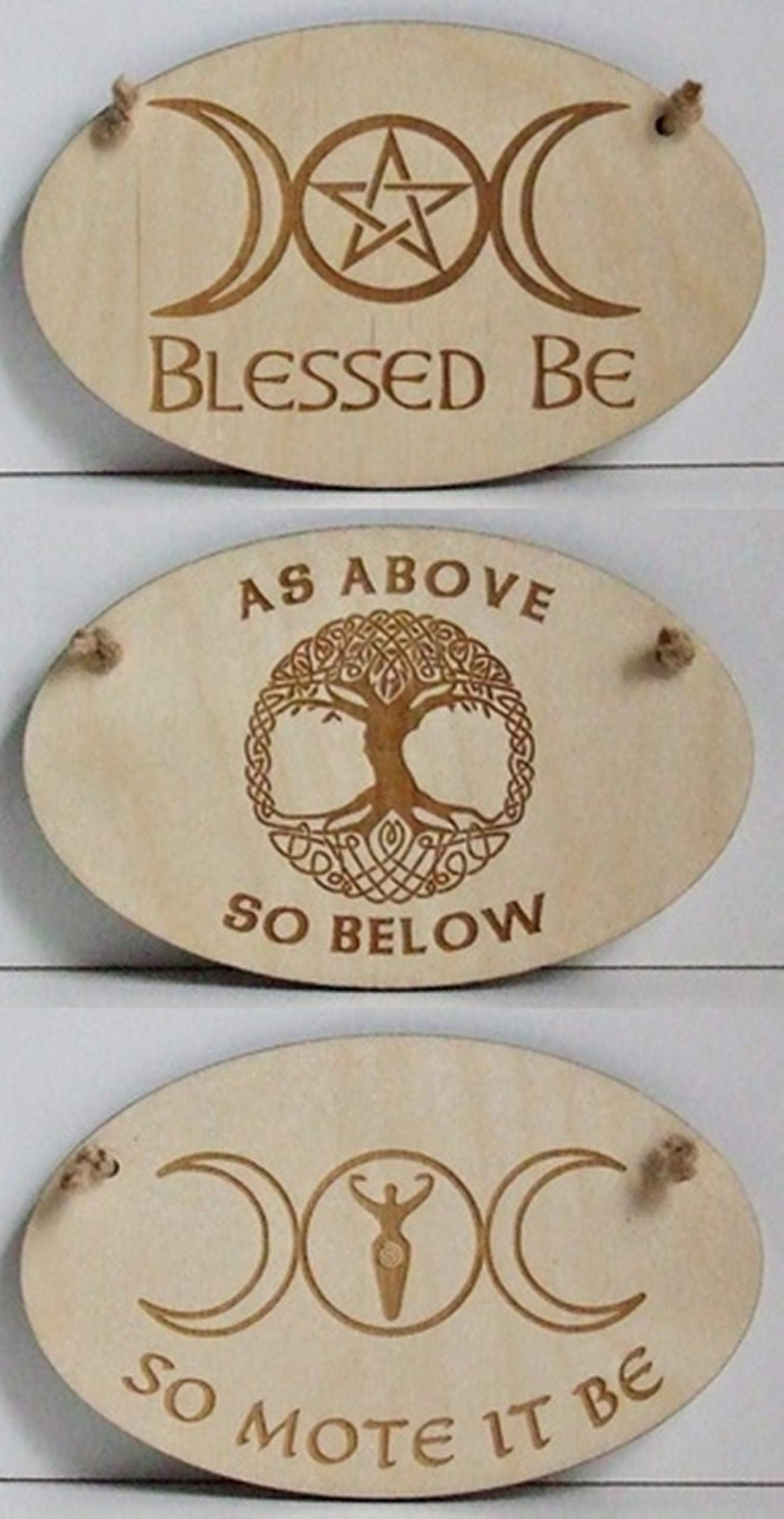 Pagan Wiccan handmade wooden wall plaques