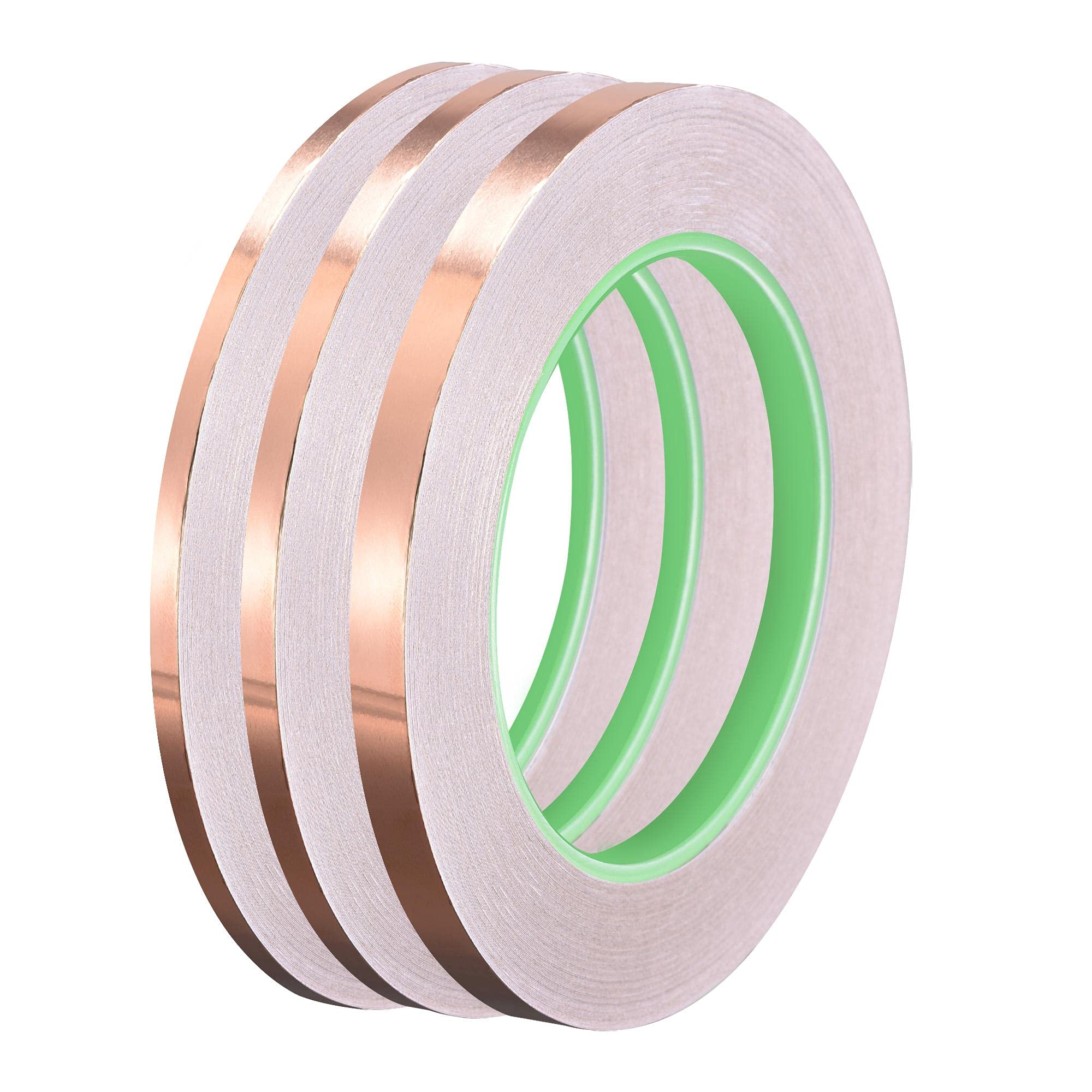 sourcing map Double-Sided Conductive Tape Copper Foil Tape Adhesive 4mm/5mm/8mm x 30m/98.4ft for Guitar, EMI Shielding Crafts, Electrical Repairs, Stained Glass 2pcs