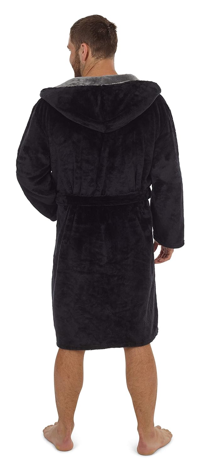 mens black fleece dressing gown