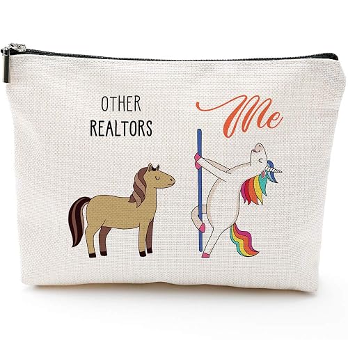 Blue Leaves Make-up Bag Für Maklerinnen – Lustiges Geschenk Für Frauen, Wasserdichter Schminkbeutel | 23x18 Cm, Beige Mit Leinen-Optik