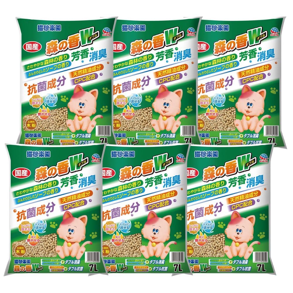 アース・ペット 猫砂楽園 森の香ダブル 7L×6個(ケース販売) トイレに流せる 木製猫砂 固まる 消臭 抗菌商品画像