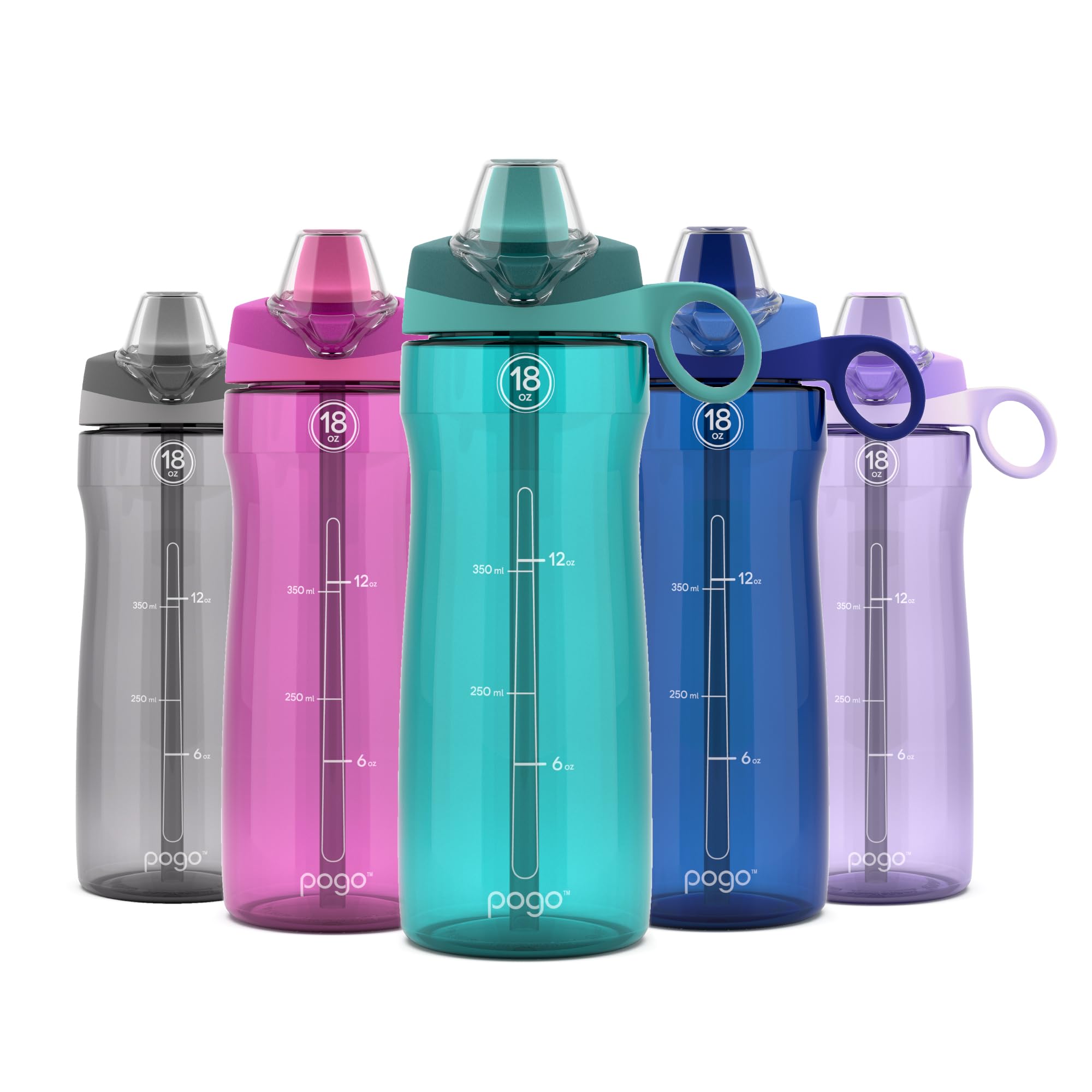 Pogo BPA-Free Tritan Plastic Water Bottle with Soft Straw Lid, 18 Oz, Teal (Pack of 6) Image