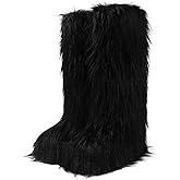 ZJGZF Faux Fur Boots for Women Fuzzy Fluffy Furry Boots Winter Snow Boot Tall Cute Comfort Warm Shoes Soft Wide Calf Knee High Boot