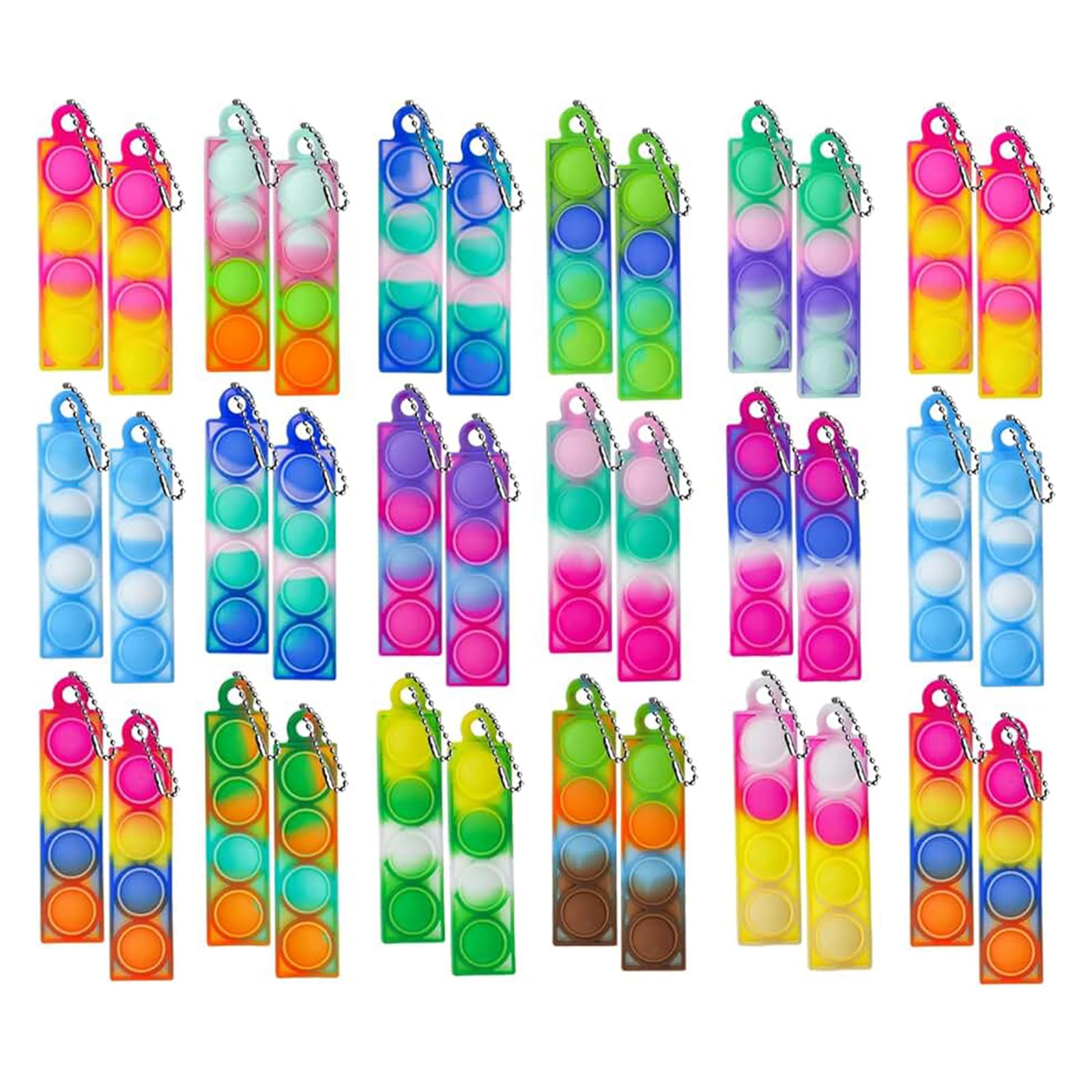 36 Pcs Fidget Keyring, Random Colors Mini Key Chain(Square Strip), Party Bag Fillers For Kids, Gifts Of Sensory Toys For Girls And Boys, End Of Term Gifts For Children