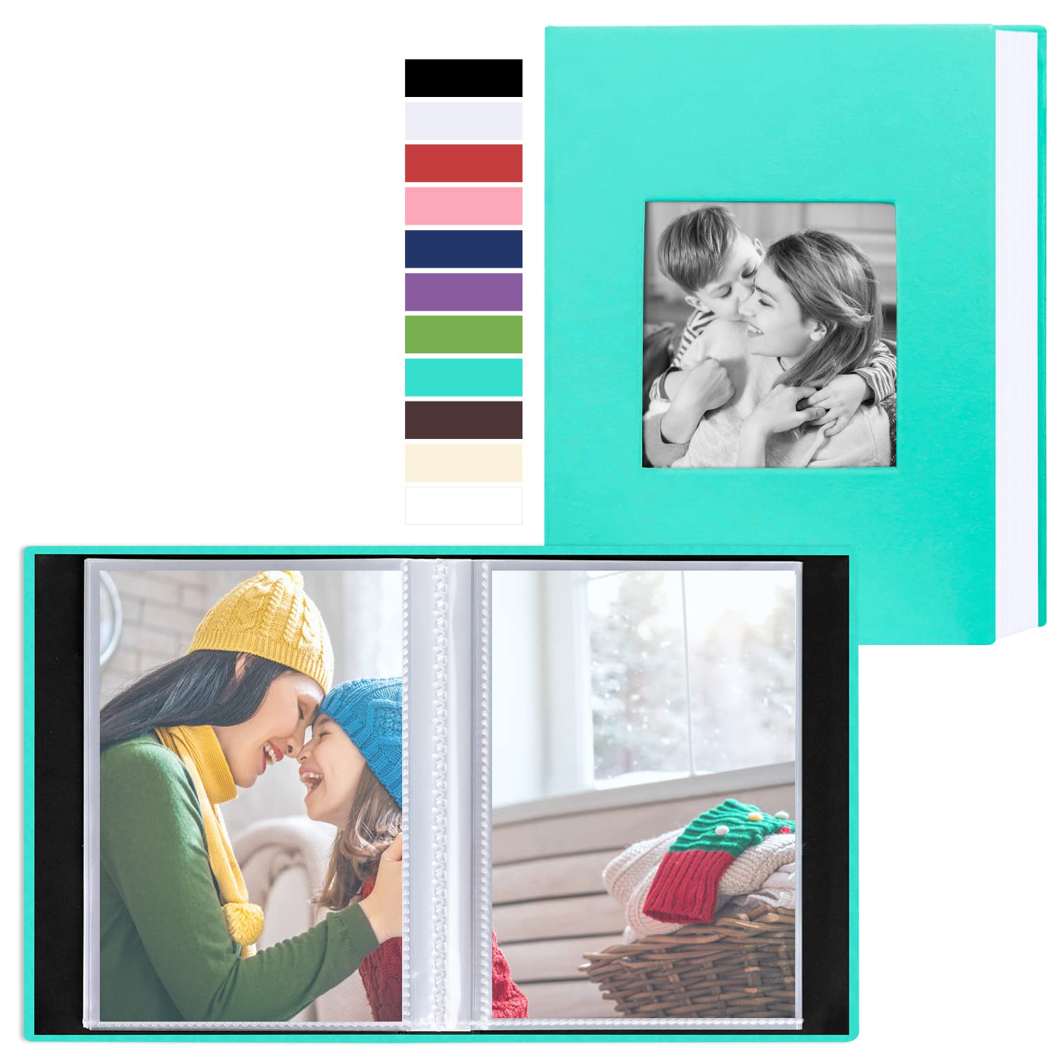 Benjia Small Photo Album 6x4 2 Packs, Each Pack Holds 50 Pockets, Slip In Mini Leather Top Loading Photo Albums Holds Portrait Only 10x15cm Picture Teal