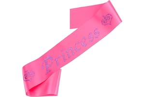 Exacoo Princess Satin Sash for Women Girls Rose Red with Purple Glitter Letters with Pearl Brooch Pin Party Accessory Birthday Gifts Prom Photo Props Decorations Beauty Pageant Sashes