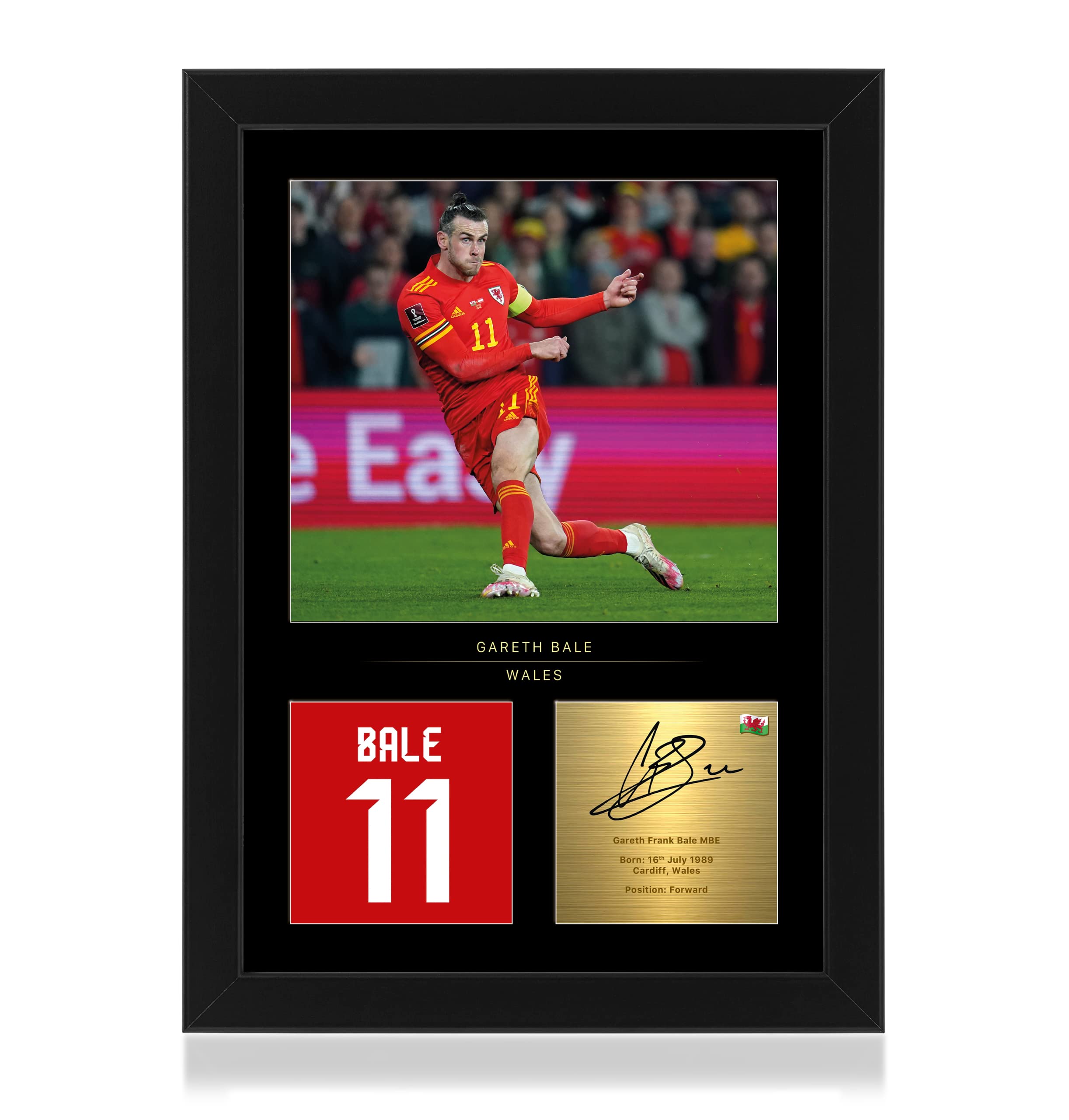 Win FC Gareth Bale A4 Framed Photo Display - Reproduced Digital Signature - Gift For Wales Fans
