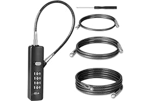 DELSWIN Cable Locks with Combination, 4-Digit Gate Lock with 3 Steel Ropes (9'' /23.6'' /47.2''), Security Cable Lock for Luggage,Helmet,Gym Locker,Cabinet,Gate,Scooter,Bike(Black)