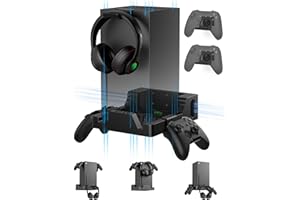Wiilkac Wall Mount for Xbox Series X, 4 in 1 Wall Mount Kit for Xbox Series X Game Console with 4 X Controller Holders & Headphone Hook, Integrated and Ventilation Design, Console Can Face Forward