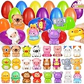 Shemira 24 Pack Easter Eggs Filled with Animal Toys, Easter Basket Stuffers Fillers for Kids, Easter Eggs Hunt Event, Easter Party Favors, Easter Classroom Prizes, Easter Toys Gifts For Kids