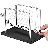 Newton's Cradle 7 Ball Swinging Pendulum, Black Wood Base Desk Sculpture | Kinetic Perpetual Motion Physics Toy; Polished Steel Spheres Executive Gift; Office Science Novelty for Teens &amp; Adults