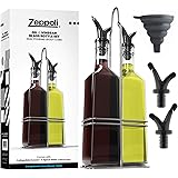 Zeppoli Olive Oil Dispenser Bottle Set - Stainless Steel Rack 2 Pack - Oil & Vinegar Dispenser Set - 4 Removable Dual Spout, 