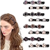 8 Pcs Sparkling Crystal Stone Braided Hair Clips for Women, Pearl Hairpin with 3 Small Duckbill Hair Clips, Hair Accessories for Thin & Thick Hair(Floral & Pearl Set)