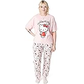 Hello Kitty Womens Pyjama Set | Adults Kitty White Graphic Short Sleeve Top & Long Leg PJ Bottoms in Pink