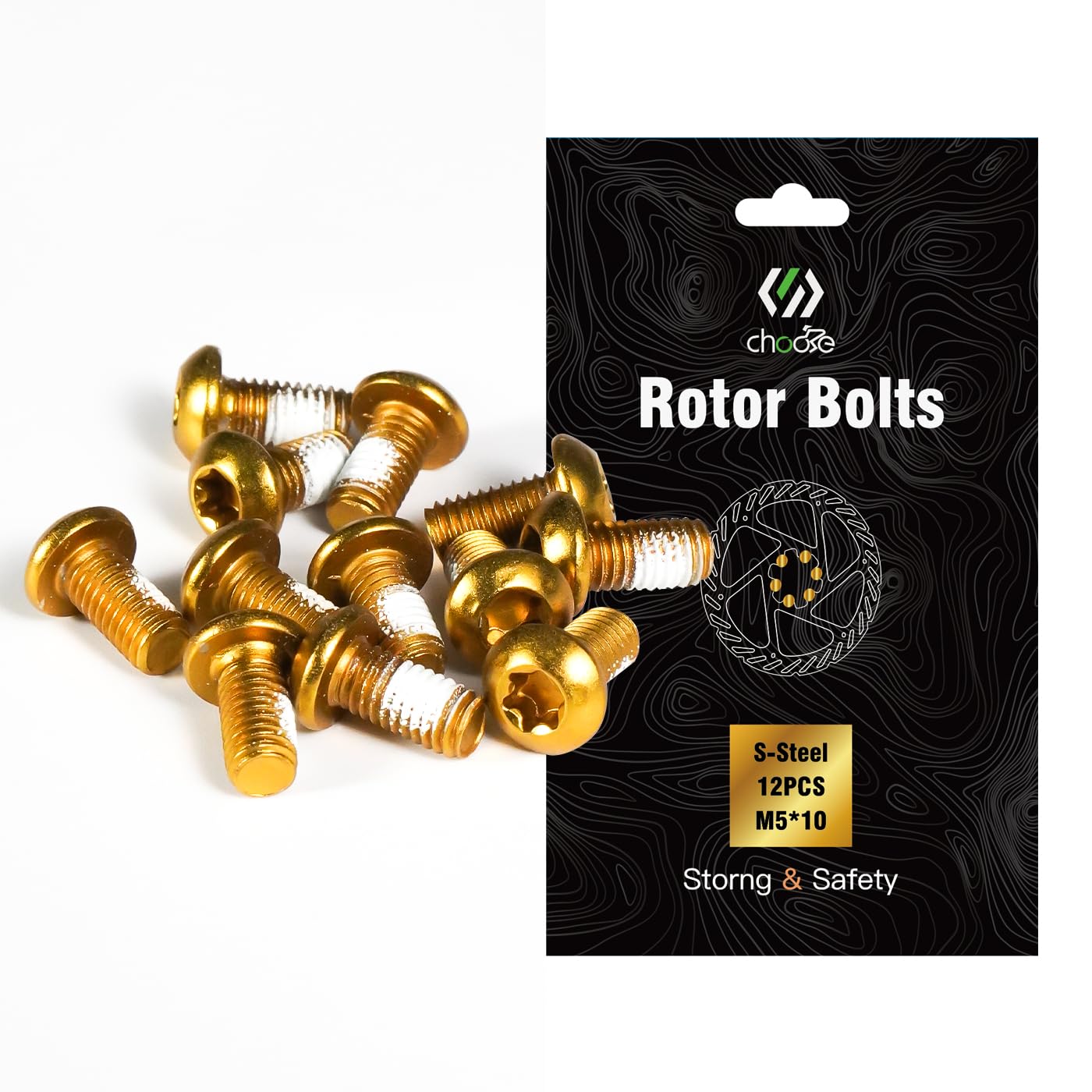 CNCLOL MTB Disc Rotor Bolts，M5x10mm Brake Rotor Screws，12Pcs Steel Rotor Bolts for Bike（red/blue/orange/green/Black/gold）