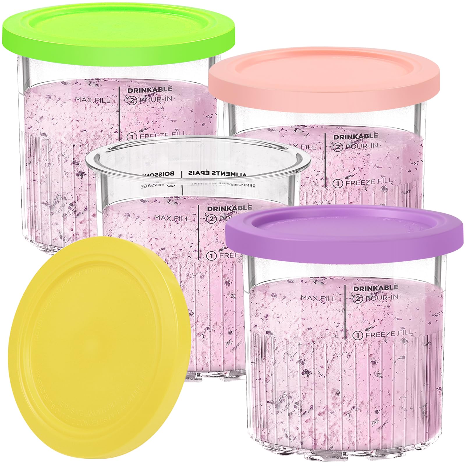 Photo 1 of Replacement For Ninja Creami Deluxe Pints and Lids-4 Pack-24OZ Ice Cream Maker Pints Compatible with Ninja NC501 NC500 Series,11-in-1 Creamy Ice cream Containers Cups Dishwasher Safe