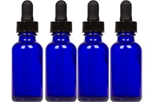 MANUFACTURER DIRECT Cobalt Glass Bottles with Eye Droppers (2 oz, 4 pk) For Essential Oils, Colognes & Perfumes, Blank Labels Included