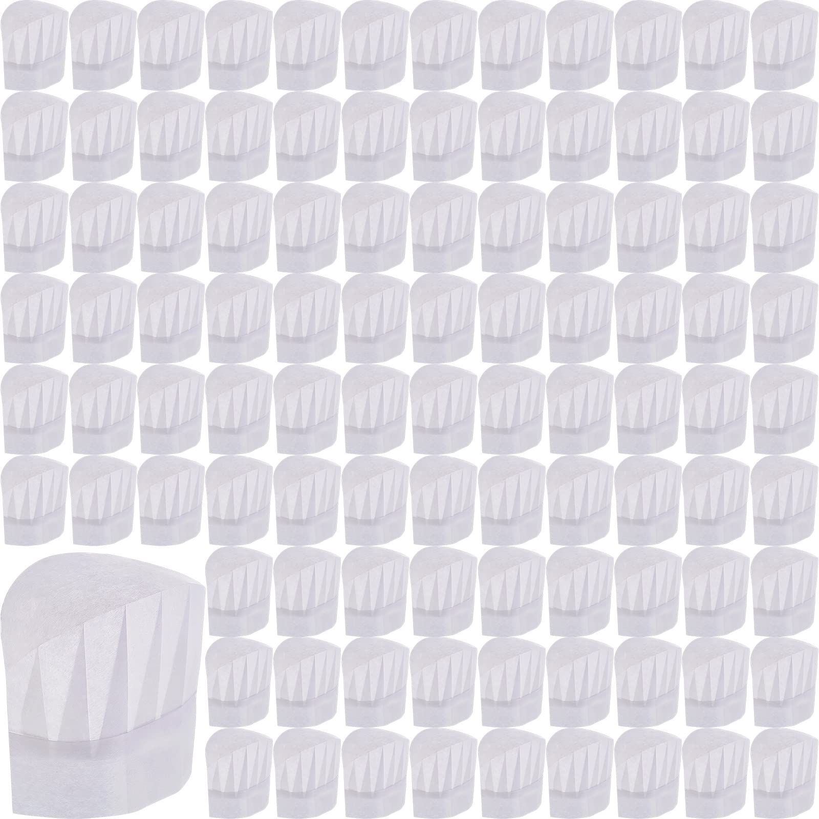 Photo 1 of 100 Pieces White Chef Hats Kids Adjustable Kitchen Cooking Chef Cap Non Woven Fabric Chef Toques Head Catering Baker Hats for Cooking Baking Barbecue Party Home School and Restaurant