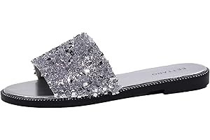 EETTARO Women's Glitter Shiny Slide Sandals Sparkle Fancy Flat Slippers Slip-on Jeweled Shoes