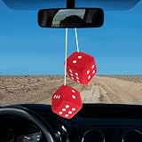 DIVINA VITAE Red Fuzzy Dice for Car Rear View Mirror 2.75in Pair view 4