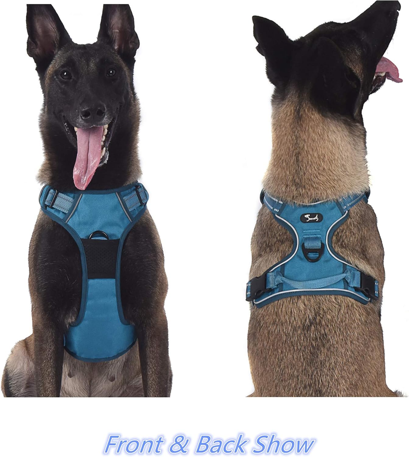 Louvra Large Dog Harness Blue Safety Reflective No Pulling Dog Harness with Handle Adjustable Heavy Duty Chest and Back D Rings Pet Vest Harness for Large Dog Running Walking(Blue,L) - Image 3