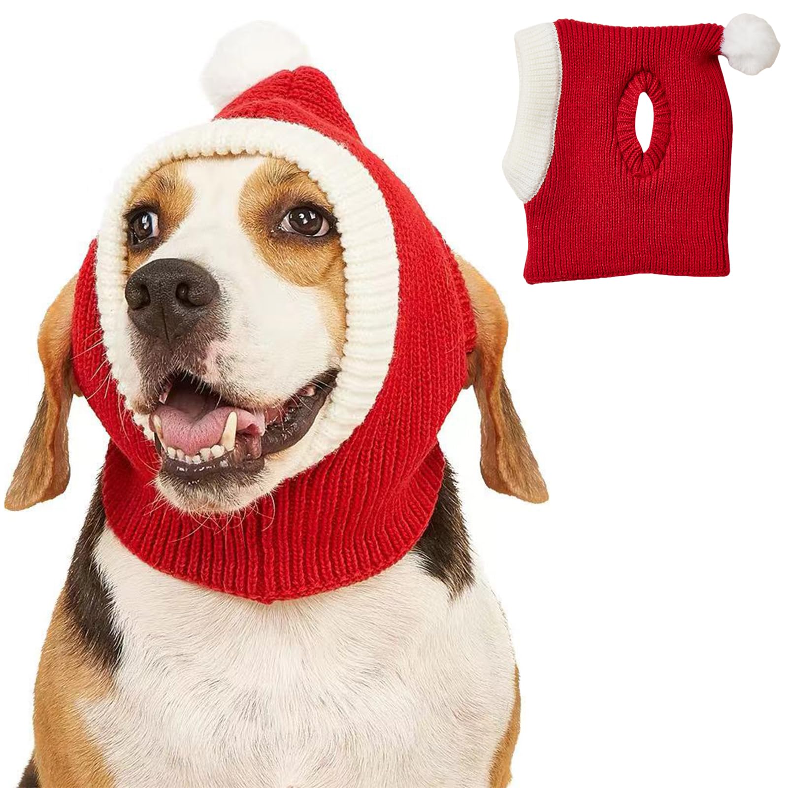 Winmany Dogs Christmas Hat with Ear Holes Small Medium Large Dog Cat Winter Knit Pompom Hat Pet Neck Warmer Ear Muffs Cute Xmas Costume (M)