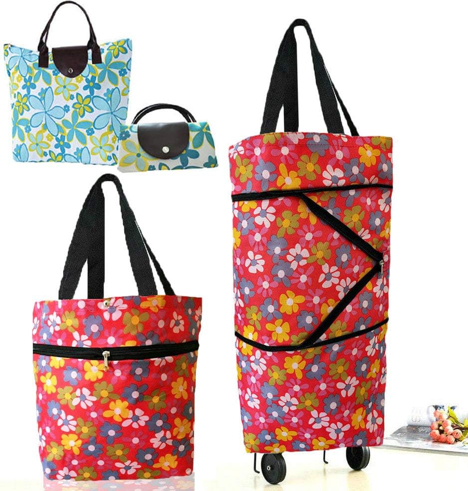 Cocobuy 2 Packs Shopping Bag on Wheels Collapsible Trolley