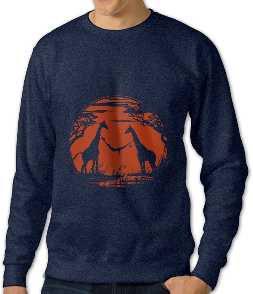 Alipapa Men's Two Giraffes Form A Rocking Bed Hooded Sweatshirt Navy