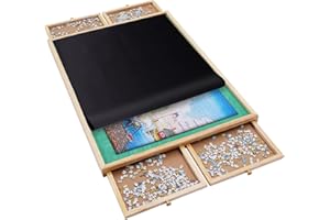 Redipo 1500 Pieces Wooden Jigsaw Puzzle Board with 4 Drawers for Storing Puzzles, 26” x 35” Large Portable Jigsaw Puzzle Table with Puzzle Cover, Non-Slip Plateau Work Surface for Adults and Kids