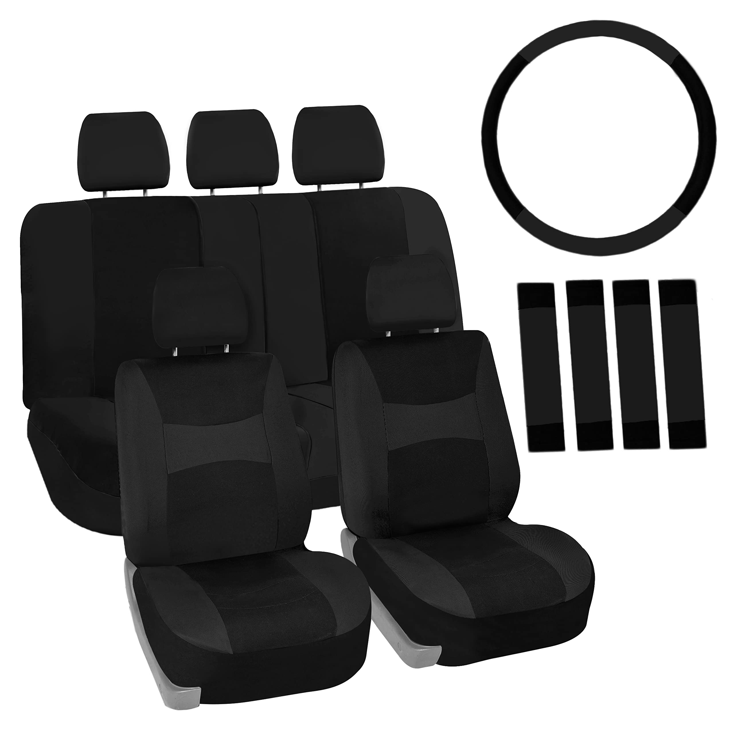 Photo 1 of FH Group Full Set Cloth Car Seat Covers, Universal Fit Front and Split Bench Rear, Airbag Compatible, Washable for SUV, Sedan, Van - Black