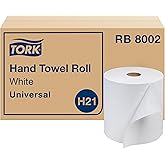 Tork Universal Hand Towel Roll White, Compatible with H21 Dispensers, 100% Recycled Fiber 6 Rolls x 800 Ft (RB8002)
