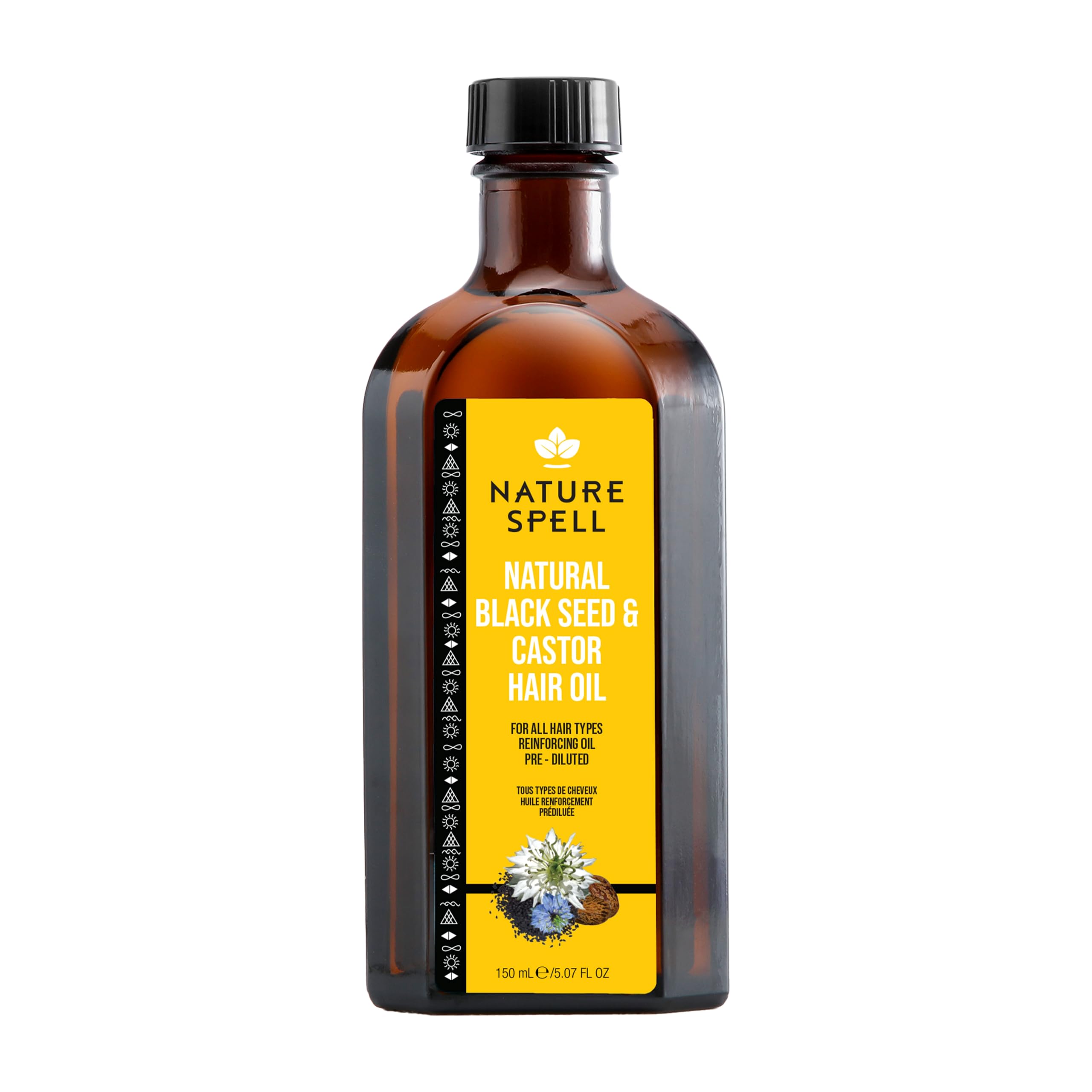 Nature Spell Black Seed & Castor Oil Blend for Hair, Pre-Diluted Oil Reduces Breakage & Supports Stronger Strands, For All Hair Types, Vegan, 150ml