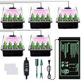 YAUNGEL Seed Starter Tray with Grow Light, 5 Pack Seed Starter Kit with Heat Mat, Seed Tray with Timing Controller Adjustable Brightness and Humidity Domes Heightened Lids, Black